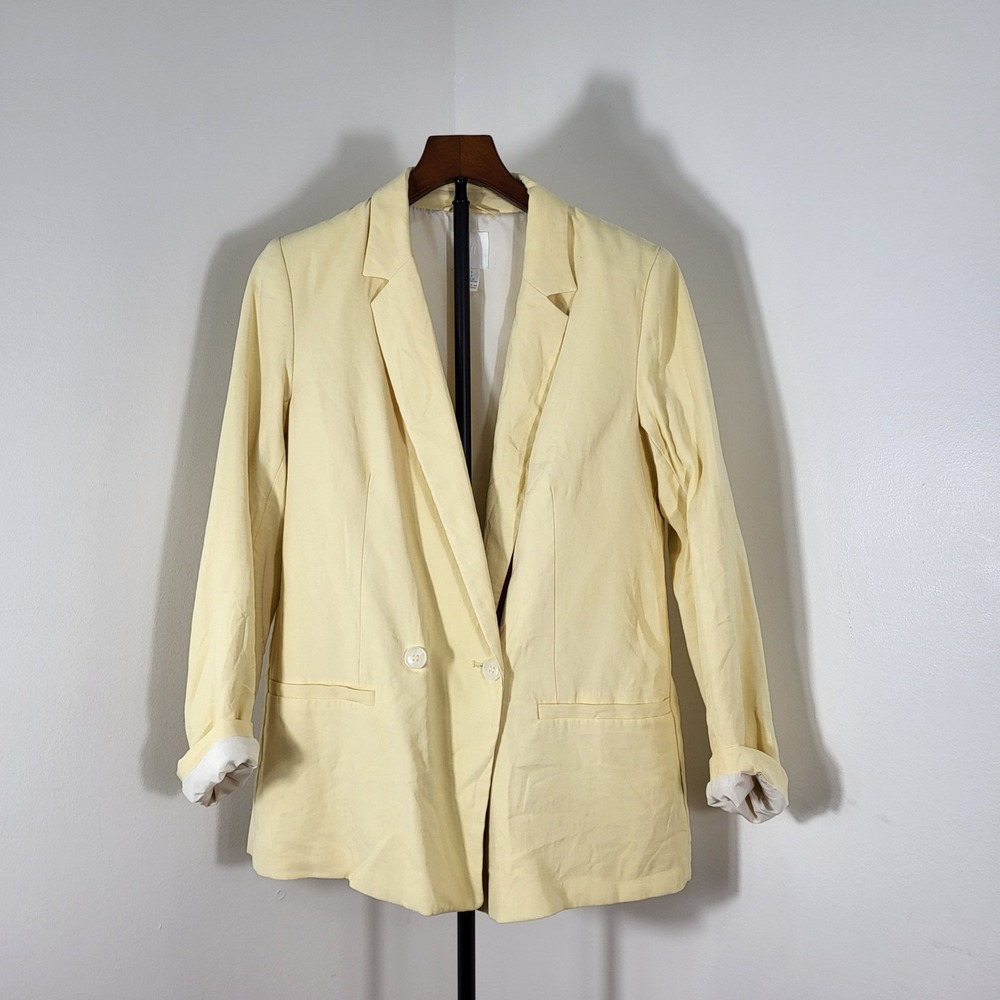 H&M Womens Light Yellow Double Breasted Blazer Jacket Size 6